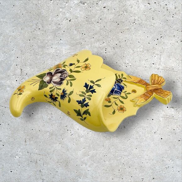 Wall Pocket Vase Hand Painted France Vintage 12.5in - Picture 3 of 9